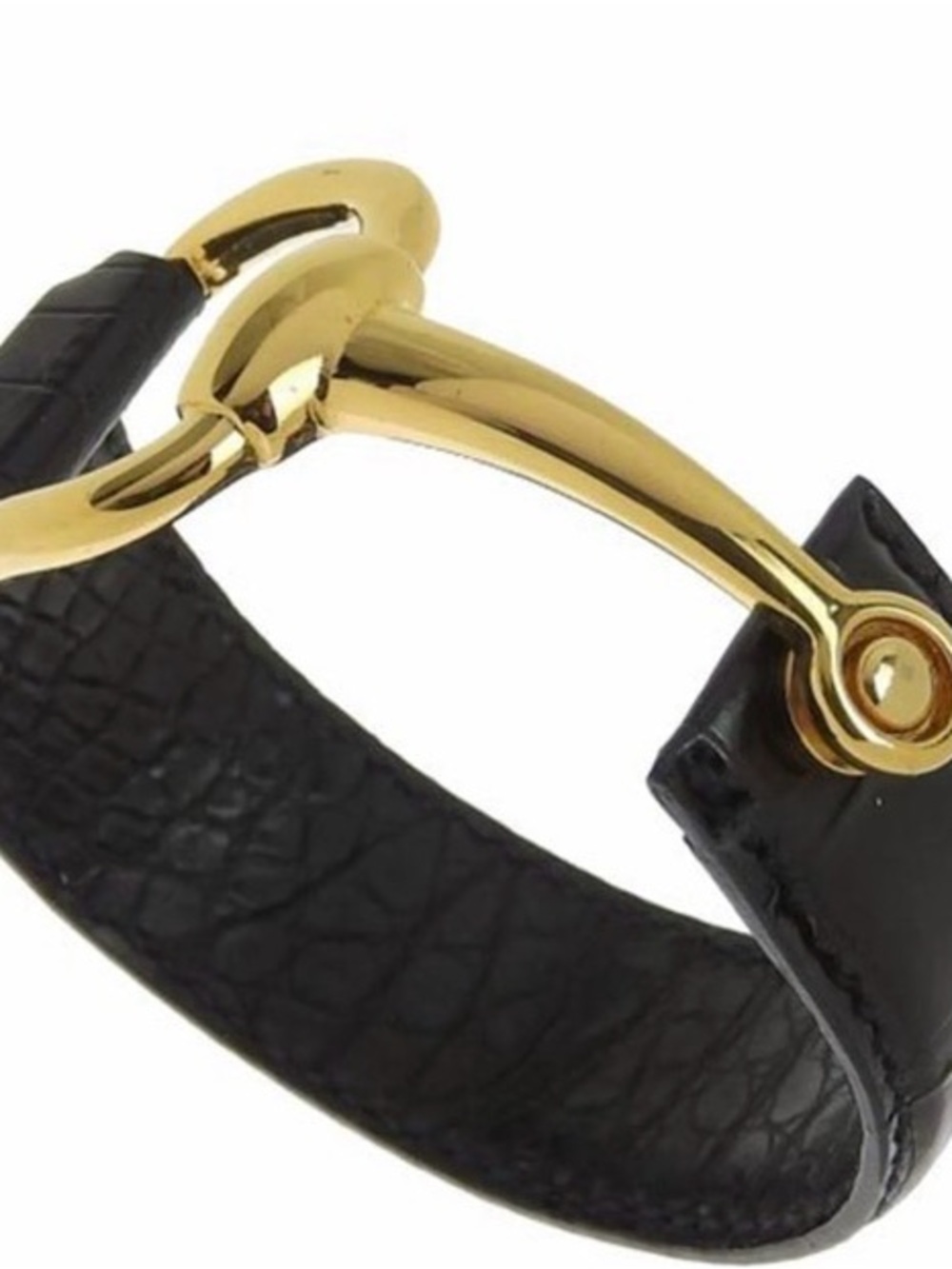 Gucci  Vintage Black Leather Bangle Cuff Belt Bracelet with Gold Horsebit.